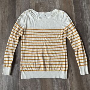 Banana Republic Sweater White/Mustard Yellow Striped w/Buttons EUC Size Medium